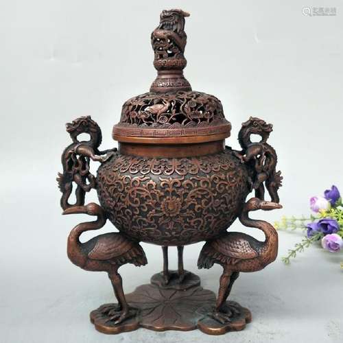 A BRONZE CRANE & DRAGOPN CENSER XUANDE MARK 14TH/C.