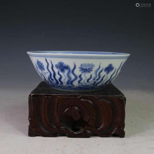 A BLUE & WHITE SEAWEED BOWL CHENGHUA MARK 14TH/C.