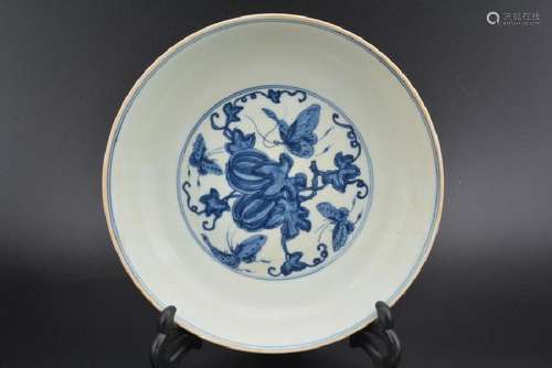 A BLUE & WHITE BUTTERFLY PLATE CHENGHUA MARK 14TH/C.