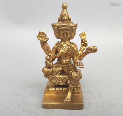 A GILT BRONZE 4-FACE BUDDHA FIGURE QING DYNASTY.