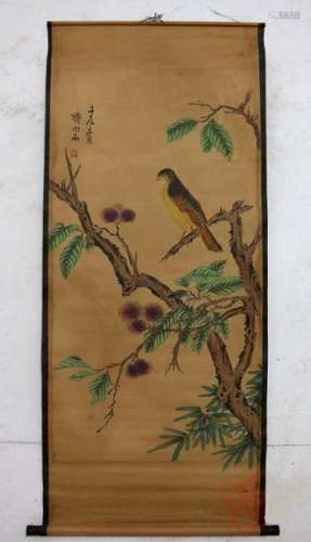 A INK & COLOR FAMILLE VERTE PAINTING QING DYNASTY.
