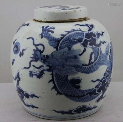 A BLUE & WHITE DRAGON GINGER JAR KANGXI 16TH/C.