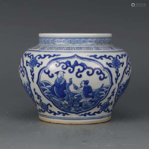 A BLUE & WHITE EMPEROR JAR KANGXI MARK 16TH/C.