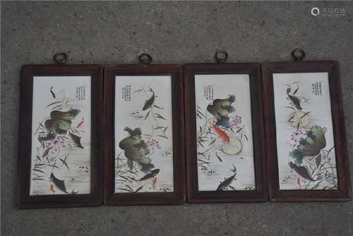 A SET FAMILLE VERTE PORCELAIN PANEL QING DYNASTY.