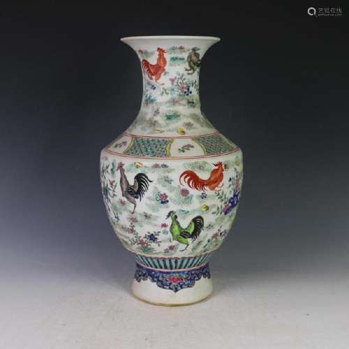 A FAMILLE VERTE CHICKEN VASE YONGZHENG MARK 17TH/C.