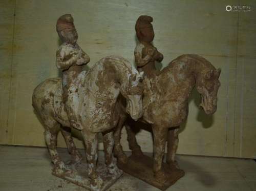 A PAIR PORCELAIN HORSE RIDERS HAN DYNASTY 1ST/C.