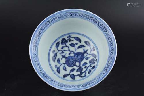 A BLUE & WHITE POMEGRANATE BOWL XUANDE MARK 14TH/C.