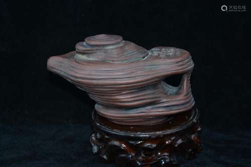 A BROWN MOUNTAIN SHAPE ZISHA TEAPOT YIXING.