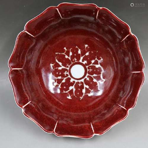 A RED GLAZED BOWL YONGLE MARK 14TH/C.