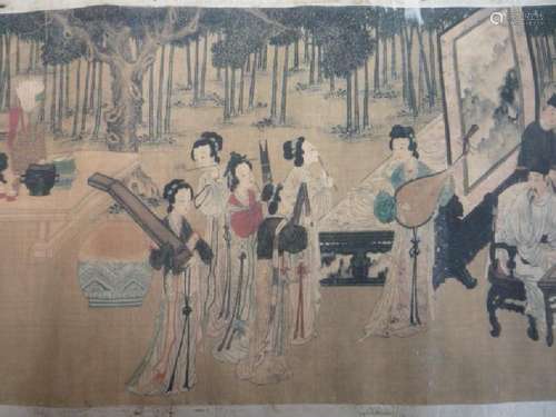 A RARE INK & COLOR FAMILLE VERTE PAINTING QING DYNASTY.