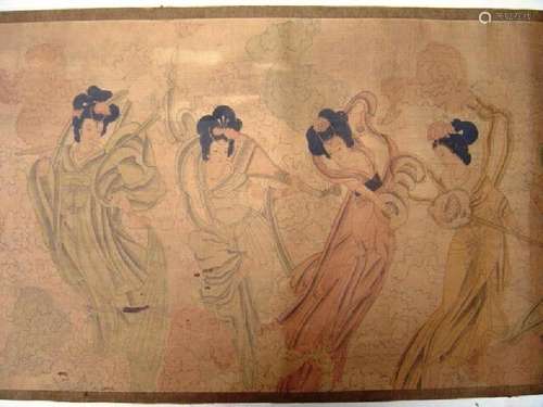 A RARE INK & COLOR DUNHUANG FAIRY PAINTING QING DYNASTY