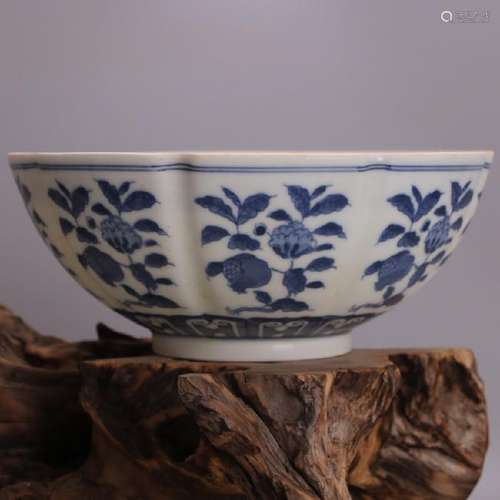 A BLUE & WHITE POMEGRANATE BOWL CHENGHUA MARK 14TH/C.