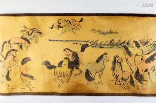 A RARE INK & COLOR HORSE PAINTING QING DYNASTY.