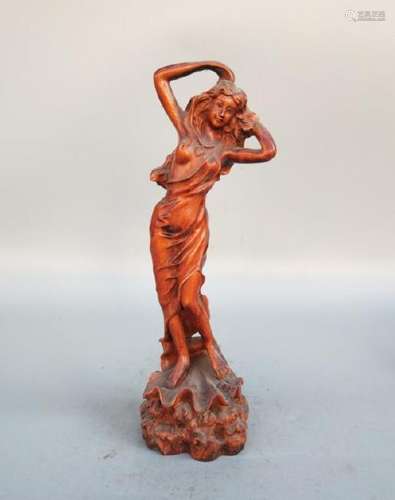 A WOOD CARVED DANCING GIRL STATUE QING DYNASTY.