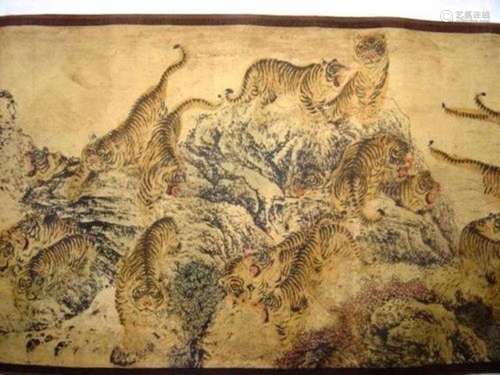 A INK & COLOR HUNDRED-TIGER PAINTING QING DYNASTY.