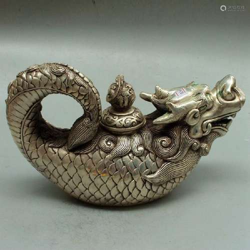 A SILVER DRAGON SHAPED TEAPOT XUANDE MARK 14TH/C.