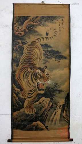 A INK & COLOR TIGER PAINTING QING DYNASTY.