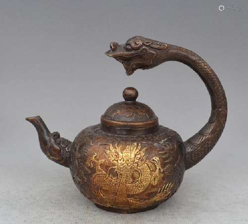 A BRONZE GILDED DRAGON TEAPOT QIANLONG MARK 17TH/C.