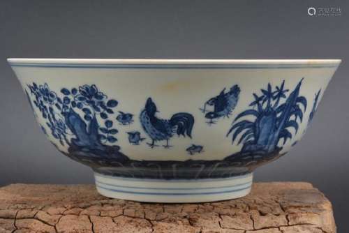 A BLUE & WHITE CHICK BOWL CHENGHUA MARK 14TH/C.