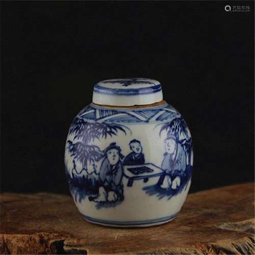 A BLUE & WHITE GINGER JAR QING DYNASTY.