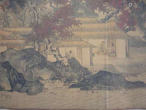 A RARE INK & COLOR FAMILLE VERTE PAINTING QING DYNASTY.