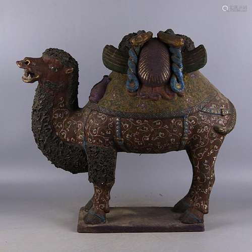 A PORCELAIN ENAMEL CAMEL STATUE TANG DYNASTY 9TH/C.