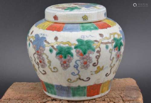 A FAMILLE VERTE GRAPES JAR MING DYNASTY.