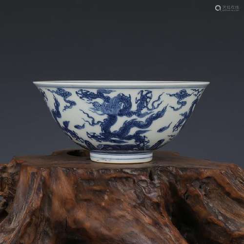 A BLUE & WHITE DRAGON BOWL CHENGHUA MARK 14TH/C.