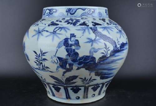 A BLUE & WHITE EMPEROR JAR YUAN DYNASTY 13TH/C.