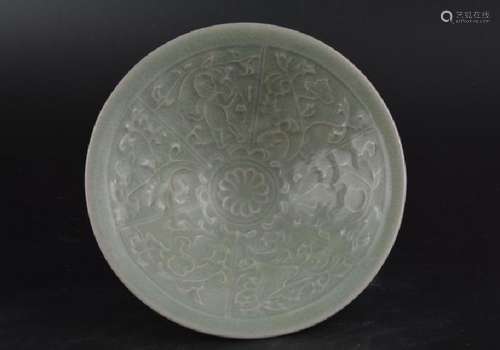 A CELADON FLOWER BOWL MING DYNASTY.