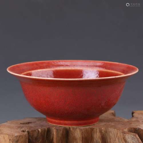 A RED GLAZED BOWL KANGXI MARK 16TH/C