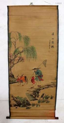 A FAMILLE VERTE PAINTING QING DYNASTY.