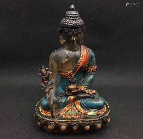 A BRONZE CLOISONNE BUDDHA FIGURE QING DYNASTY.