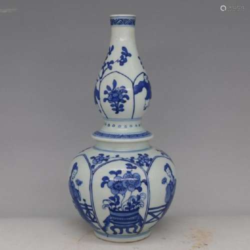 A BLUE & WHITE DOUBLE GOURD VASE KANGXI 16TH/C.