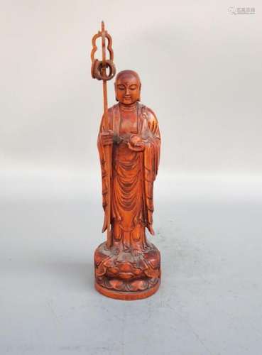 A WOOD CARVED TANGS-MONK BUDDHA STATUE QING DYNASTY.