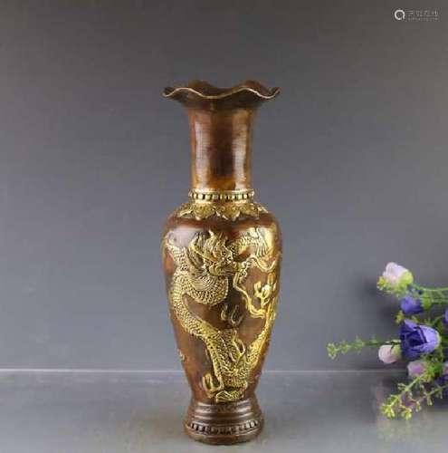 A BRONZE GILDED DRAGON & PHOENIX VASE MING DYNASTY.