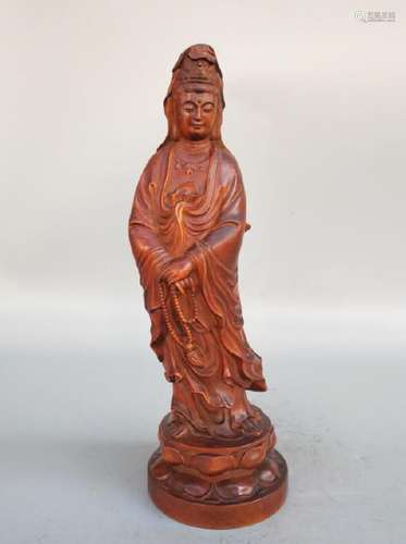 A WOOD CARVED GUAN-YIN BUDDHA STATUE QING DYNASTY.