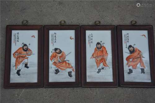 A SET FAMILLE ROSE WARRIOR PORCELAIN PANEL QING DYNASTY