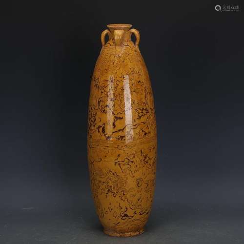 A YELLOW & BROWN BOTTLE VASE SONG DYNASTY 10TH/C.