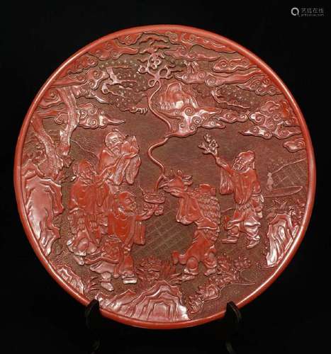 A LACQUER WARE TREE PLATE QIANLONG MARK 17TH/C.