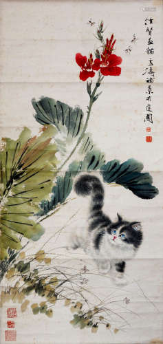 近代 王雪涛 曹汝贤（1906-1977）猫蝶图