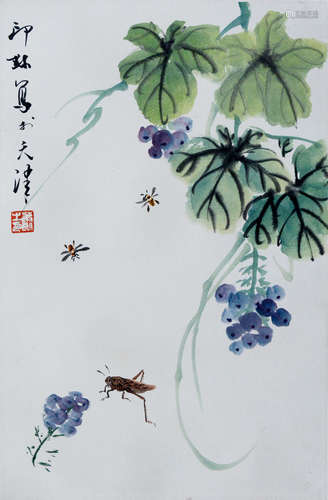 近代 萧朗 虫花卉