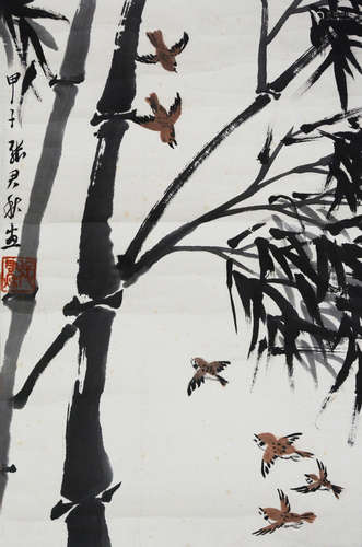 近代 张君秋（1920-1997）   花鸟