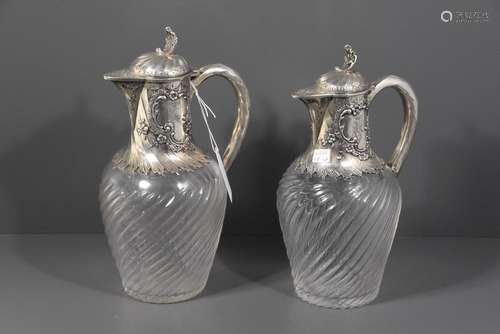 Paire de carafes en cristal et argent 19ème (égren…