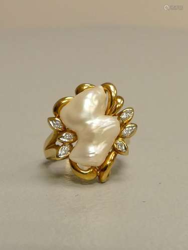 Bague en or jaune 18 carats sertie d'une perle bar…