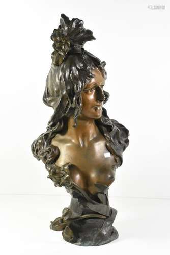 Buste de femme Art Nouveau en bronze signé (Ht 62c…