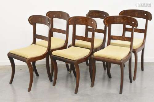 Série de six chaises Charles X marquetées