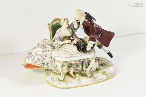 Groupe romantique en porcelaine Meissen (Ht 20 x 2…