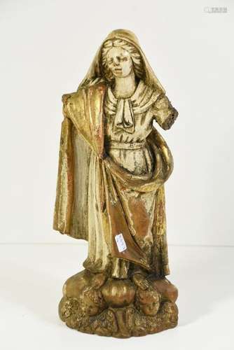 Vierge en bois 18ème peinte et dorée (Ht 33cm)