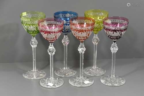 Série de 6 verres de couleur Val St Lambert (Ht 22…